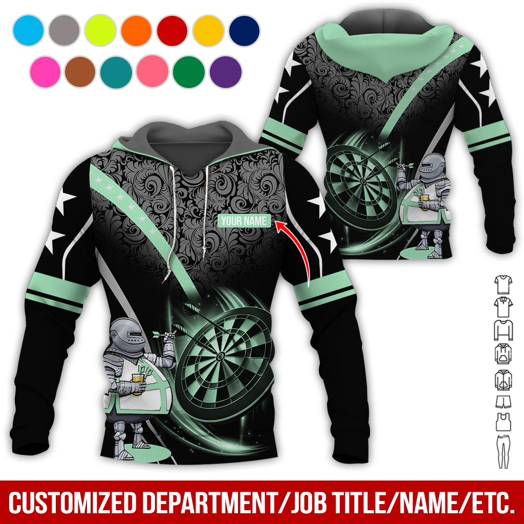 Personalized Darts Knight Armor Premium Hoodie, Customized Name Darts Tropical Pattern Hoodie, Perfect Gift For Darts Lovers, Darts Player