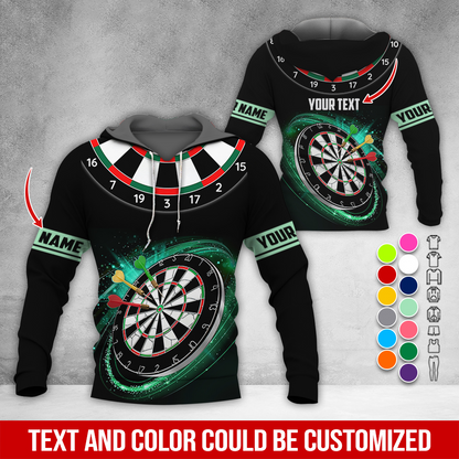 Customized Name & Text Darts Premium Hoodie, Black Pattern Darts Hoodie, Perfect Gift For Darts Lovers, Darts Player