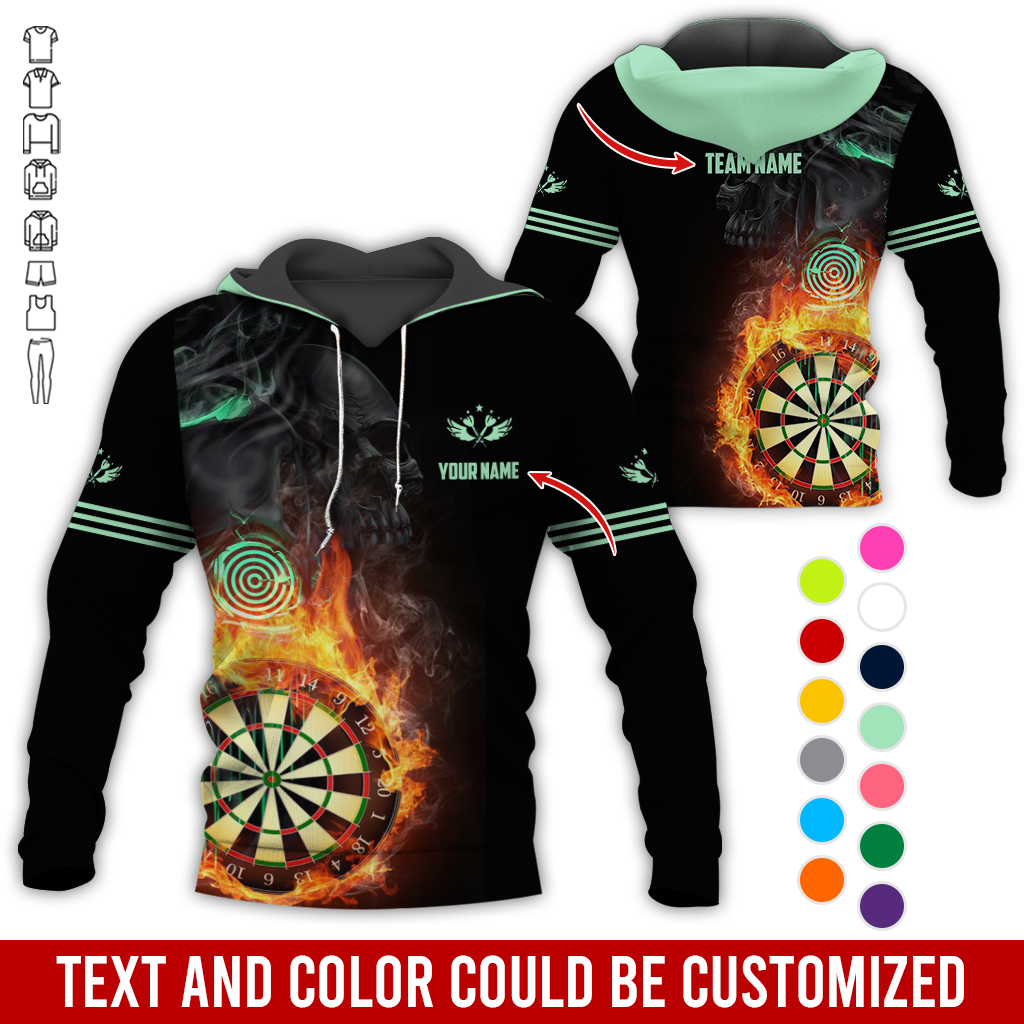 Customized Name & Text Darts SKull Premium Hoodie, Flaming Dartboards Pattern Hoodie For Men & Woman, Perfect Gift For Darts Lovers, Darts Player