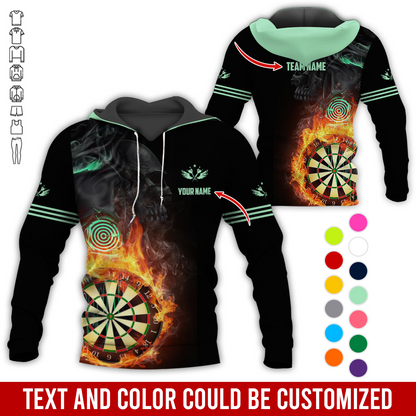Customized Name & Text Darts SKull Premium Hoodie, Flaming Dartboards Pattern Hoodie For Men & Woman, Perfect Gift For Darts Lovers, Darts Player