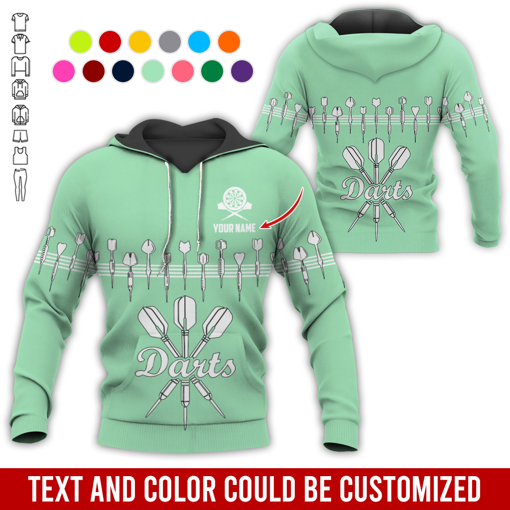 Customized Darts Premium Hoodie, Personalized Name Hoodie, Darts & Music Pattern Hoodie, Perfect Gift For Darts Lovers, Friend, Family