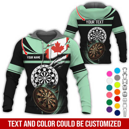 Customized Name & Text Darts Premium Hoodie, Canada Flag Pattern Darts Hoodie, Perfect Gift For Darts Lovers, Friend, Family