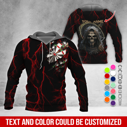 Customized Name Darts Skull Premium Hoodie, Lightning & Death Darts Hoodie, Perfect Gift For Darts Lovers, Darts Player