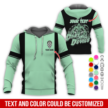 Customized Name Darts Skull Premium Hoodie, Personalized Name & Text Darts Hoodie, Darts Devils Hoodie, Perfect Gift For Darts Lovers, Friend, Family