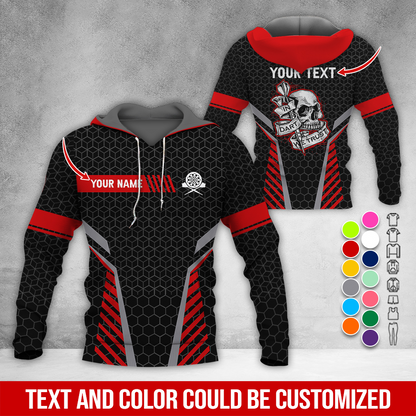 Personalized Skull Darts Premium Hoodie, Customized Name & Text Darts Hoodie, Honeycomb Pattern Hoodie, Perfect Gift For Darts Lovers, Darts Player