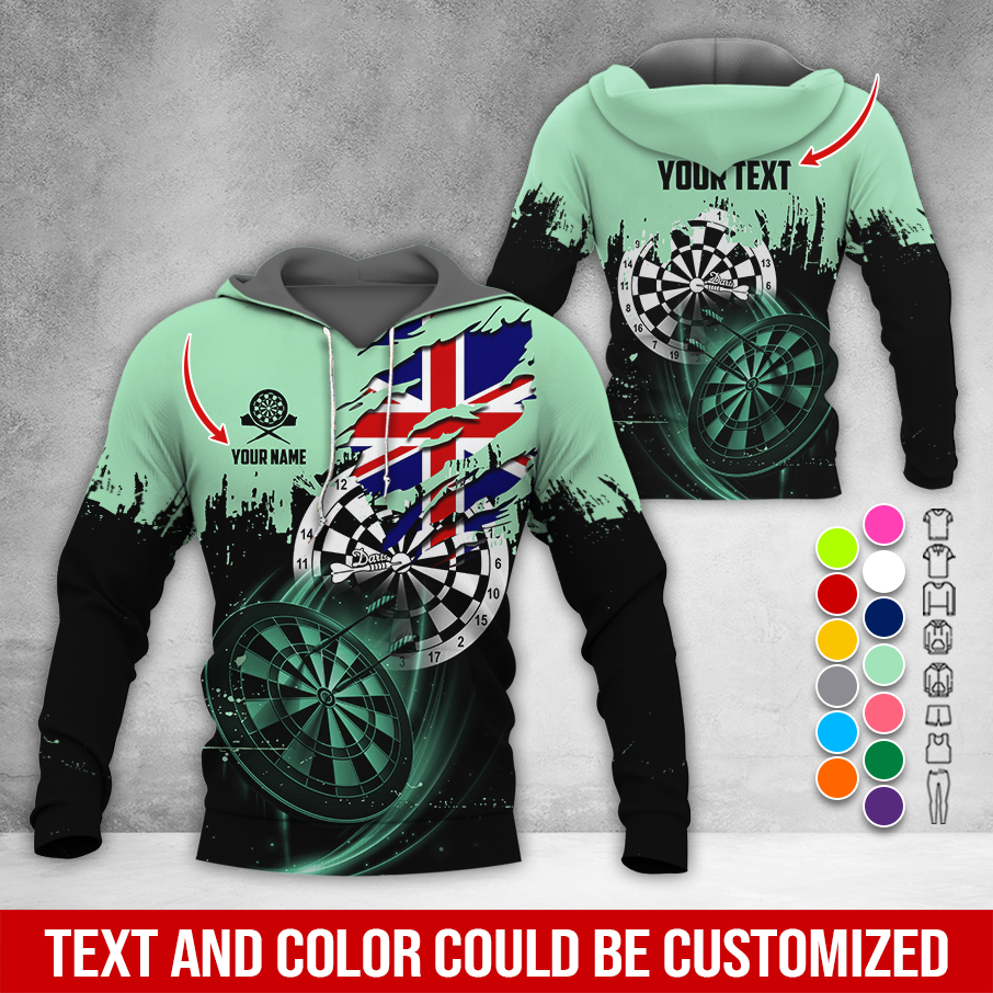 Customized Name & Text Darts Premium Hoodie, England Flag Darts Hoodie, Perfect Gift For Darts Lovers, Friend, Family