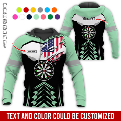 Personalized American Flag Darts Premium Hoodie, Customized Name & Text Darts Black & White Hoodie, Perfect Gift For Darts Lovers, Darts Player