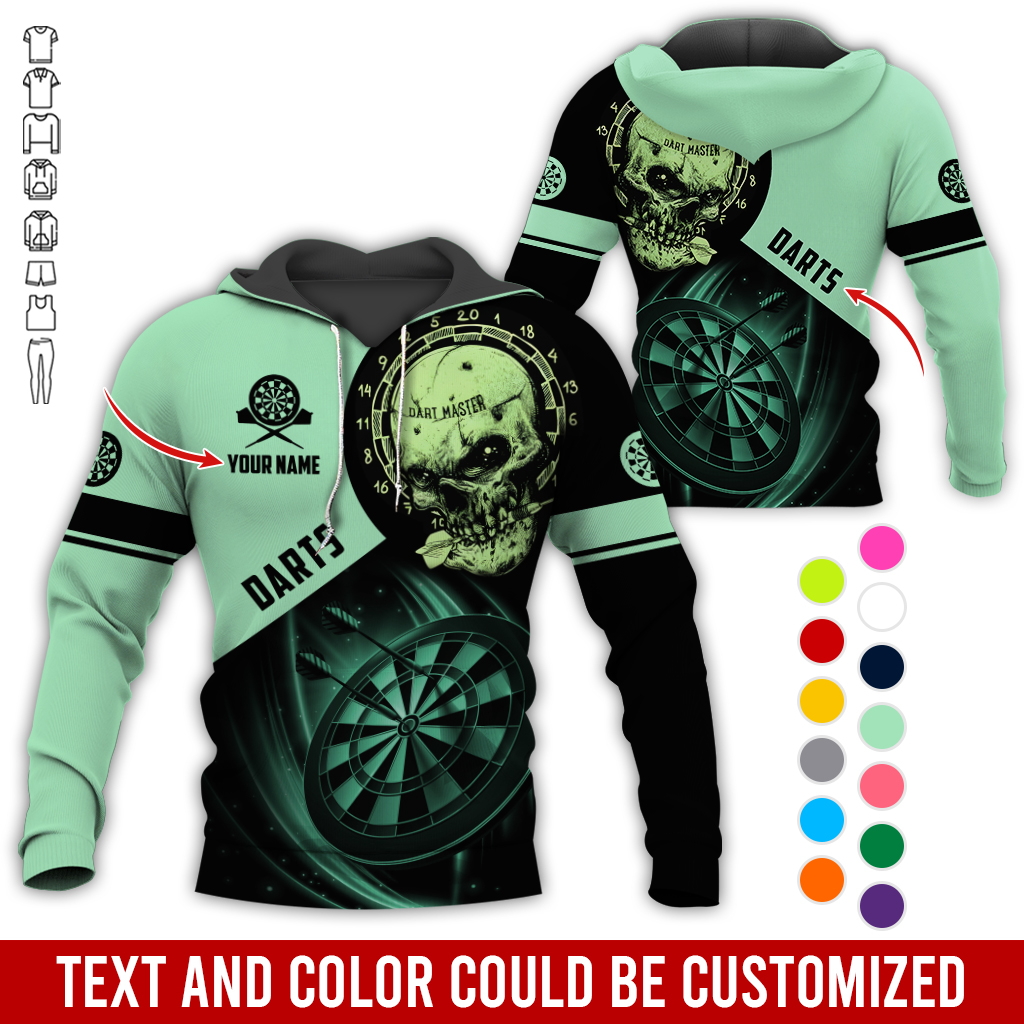 Customized Name Darts Skull Premium Hoodie, Darts Master Skull Pattern Hoodie, Perfect Gift For Darts Lovers, Friend, Family