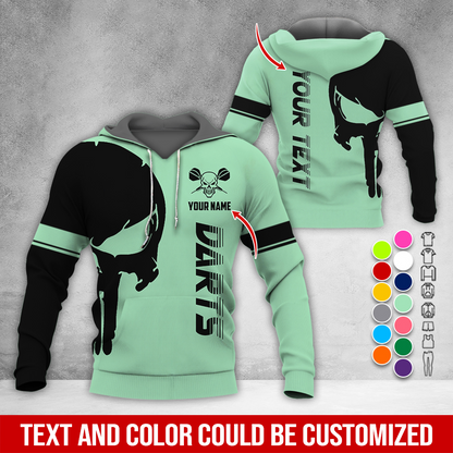 Customized Name & Text Darts Skull Premium Hoodie, Skull & Darts Pattern Hoodie, Perfect Gift For Darts Lovers, Friend, Family