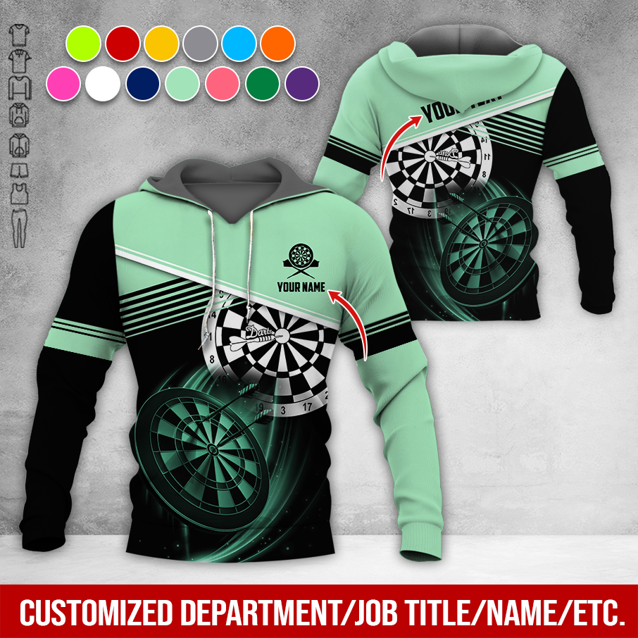 Customized Name & Text Darts Premium Hoodie, White Line & Darts Pattern Hoodie, Perfect Gift For Darts Lovers, Darts Player