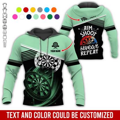 Customized Name & Text Darts Premium Hoodie, Aim Shoot Swear Repeat Darts Hoodie, Perfect Gift For Darts Lovers, Darts Player