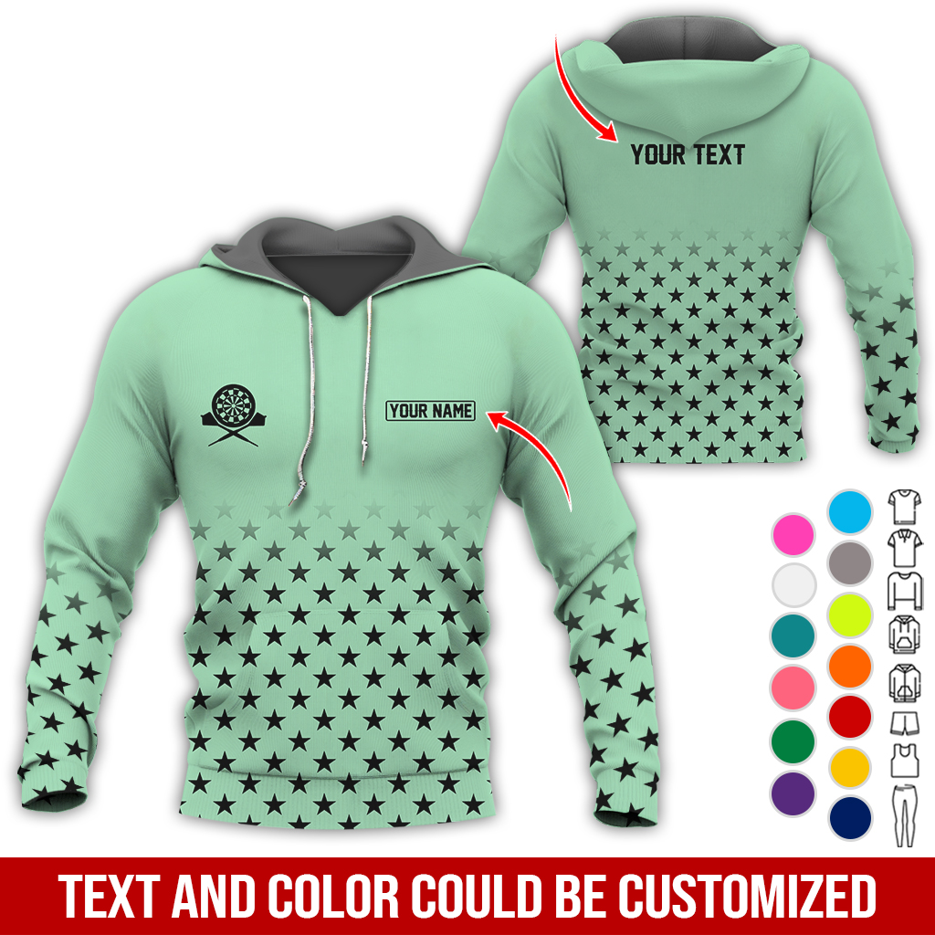 Customized Name & Text Darts Premium Hoodie, Black Stars Pattern Darts Hoodie, Perfect Gift For Darts Lovers, Darts Player