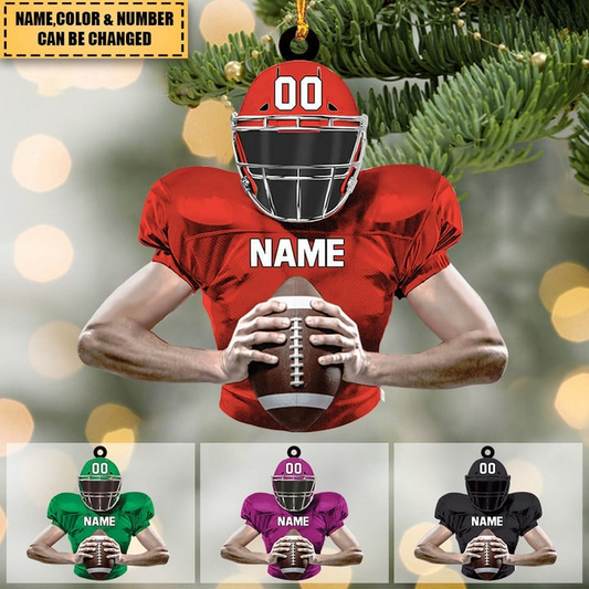 Personalized American Football Player Holding A Ball Flat Acrylic Ornament, Meaningful Ornament Gift For Football Lovers