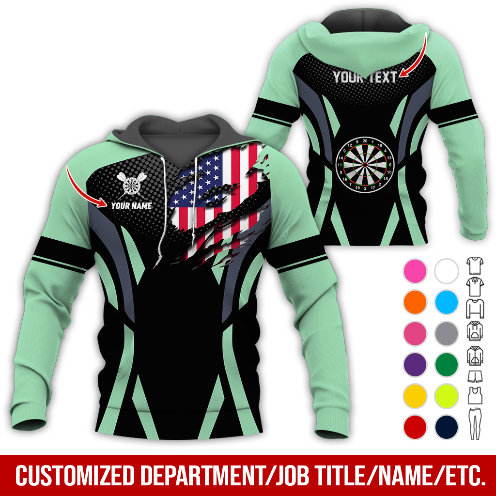 Personalized American Flag Darts Premium Hoodie, Custom Name & Text Darts Hoodie, Perfect Gift For Darts Lovers, Friend, Family