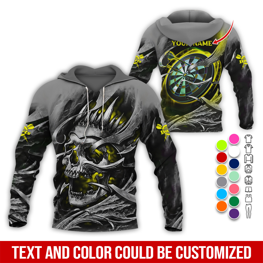 Personalized Darts Skull Premium Hoodie, Customized Name Darts Hoodie, Skull Darts & Smoke Hoodie,  Perfect Gift For Darts Lovers, Friend, Family