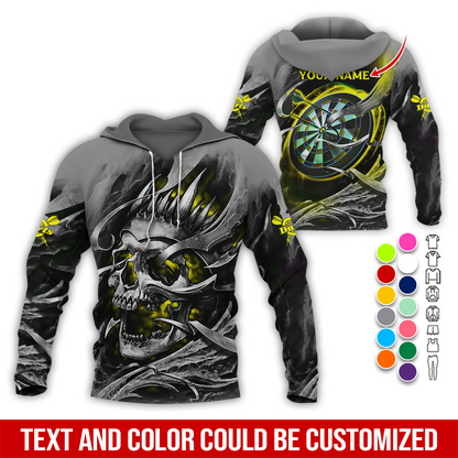 Personalized Darts Skull Premium Hoodie, Customized Name Darts Hoodie, Skull Darts & Smoke Hoodie,  Perfect Gift For Darts Lovers, Friend, Family