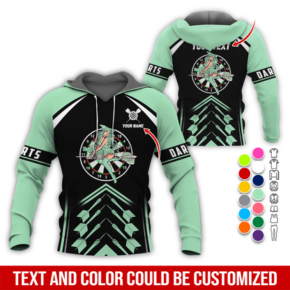 Personalized Name & Text Darts Premium Hoodie, Witch Riding Broom & Darts Hoodie, Perfect Gift For Darts Lovers, Friend, Family