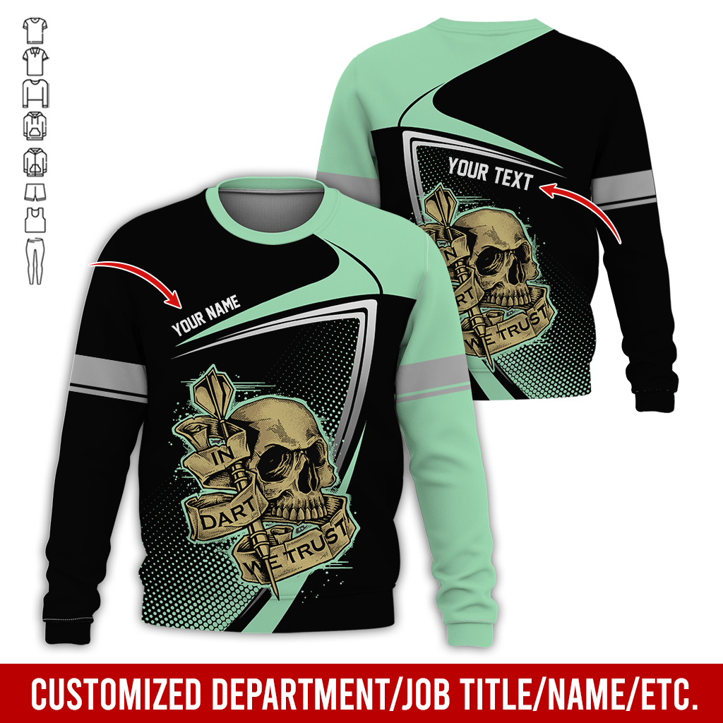 Customized Name & Text Darts Sweatshirt, In Dart We Trust Shirt, Skull Pattern  Darts Shirts For Men & Women - Gift For Darts Lovers, Friend, Family