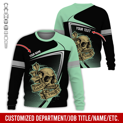 Customized Name & Text Darts Sweatshirt, In Dart We Trust Shirt, Skull Pattern  Darts Shirts For Men & Women - Gift For Darts Lovers, Friend, Family