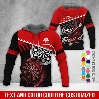 Personalized Name & Text Darts Premium Hoodie, I'm Sexy And I Throw It Darts Hoodie, Perfect Gift For Darts Lovers, Friend, Family