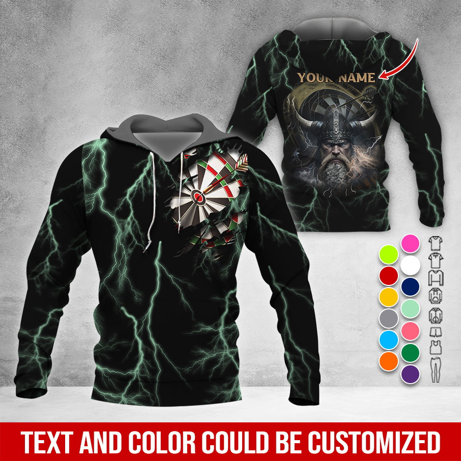 Customized Name Darts Premium Hoodie, Viking Men & Lightning Darts Hoodie, Perfect Gift For Darts Lovers, Friend, Family