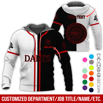 Personalized Name & Text Darts Premium Hoodie, Black & White Hoodie, Perfect Gift For Darts Lovers, Darts Player
