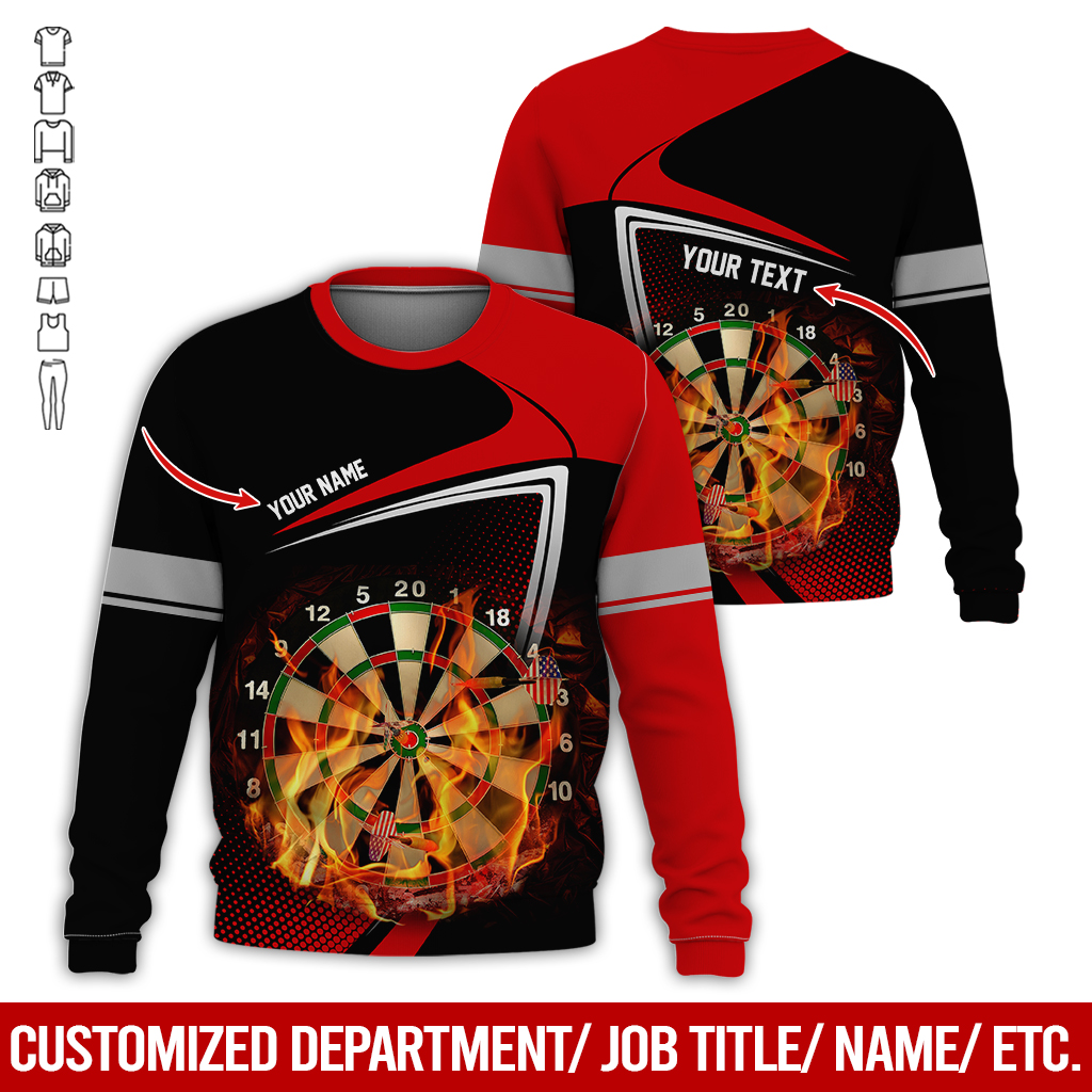 Customized Darts Sweatshirt, Flaming Dartboards Pattern Black & White Sweatshirt For Men & Women, Perfect Gift For Darts Lovers, Friend, Family