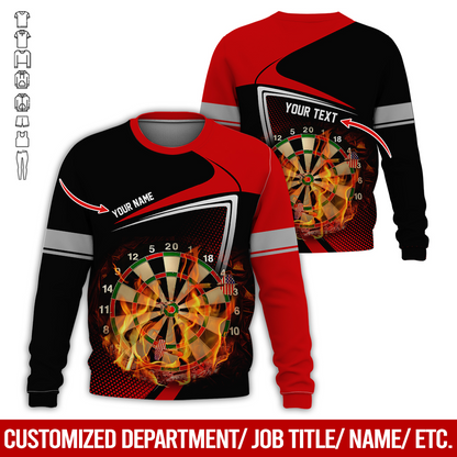 Customized Darts Sweatshirt, Flaming Dartboards Pattern Black & White Sweatshirt For Men & Women, Perfect Gift For Darts Lovers, Friend, Family