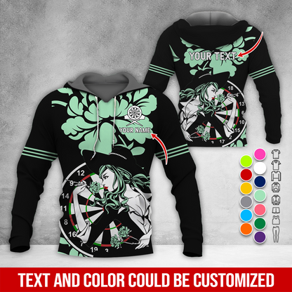 Customized Name & Text Darts Rose Premium Hoodie, Darts & Rose Girl Hoodie, Perfect Gift For Darts Lovers, Friend, Family