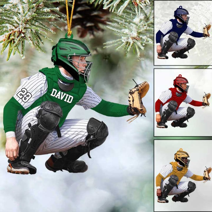 Custom Baseball Acrylic Ornament, Personalized Baseball Player Catcher Christmas Acrylic Ornament For Baseball Lover, Christmas, New Year