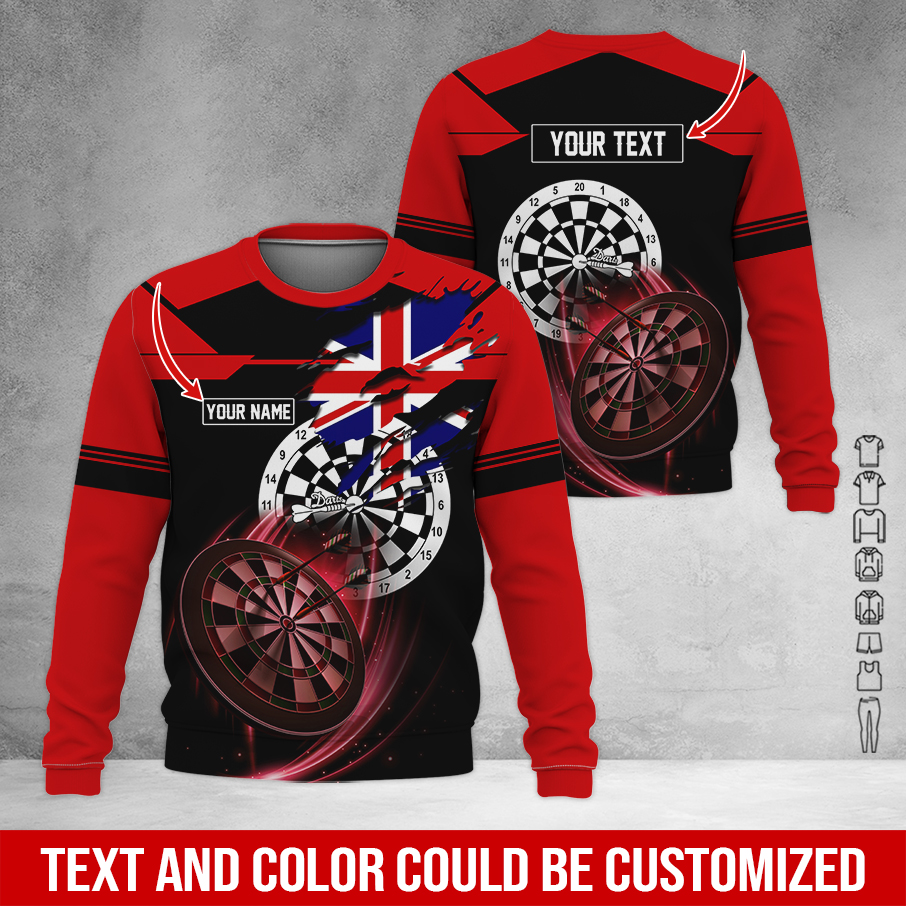Customized Darts Sweatshirt, England Flag Pattern Sweatshirt For Men & Women, Perfect Gift For Darts Lovers, Friend, Family