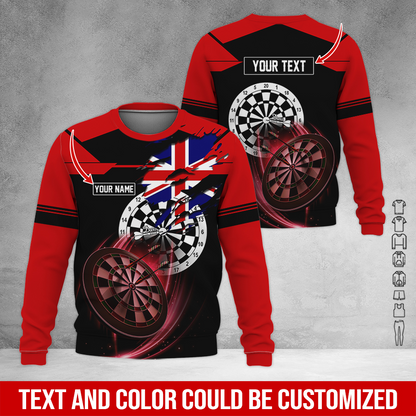 Customized Darts Sweatshirt, England Flag Pattern Sweatshirt For Men & Women, Perfect Gift For Darts Lovers, Friend, Family