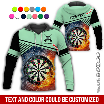 Customized Name & Text Darts Premium Hoodie, Water and Fire Dartboards Pattern Hoodie For Men & Women, Perfect Gift For Darts Lovers, Friend, Family
