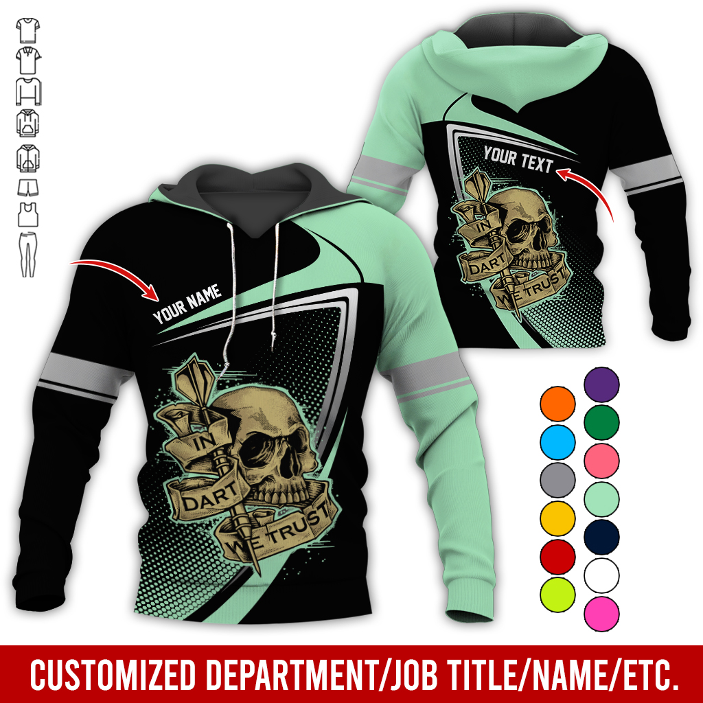 Customized Name & Text Darts Premium Skull  Hoodie, In Dart We Trust Hoodie For Men & Women - Gift For Darts Lovers, Friend, Family