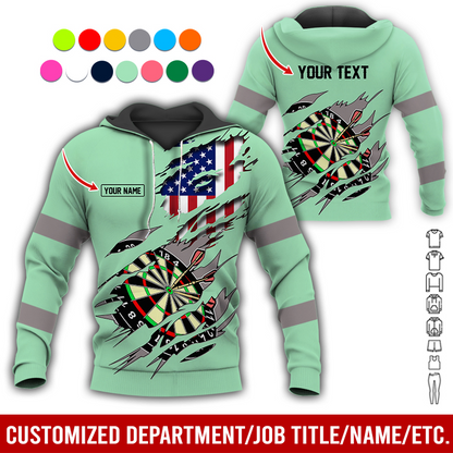 Personalized Darts American Flag Premium Hoodie, Customized Name & Text Darts Hoodie, Perfect Gift For Darts Lovers, Friend, Family