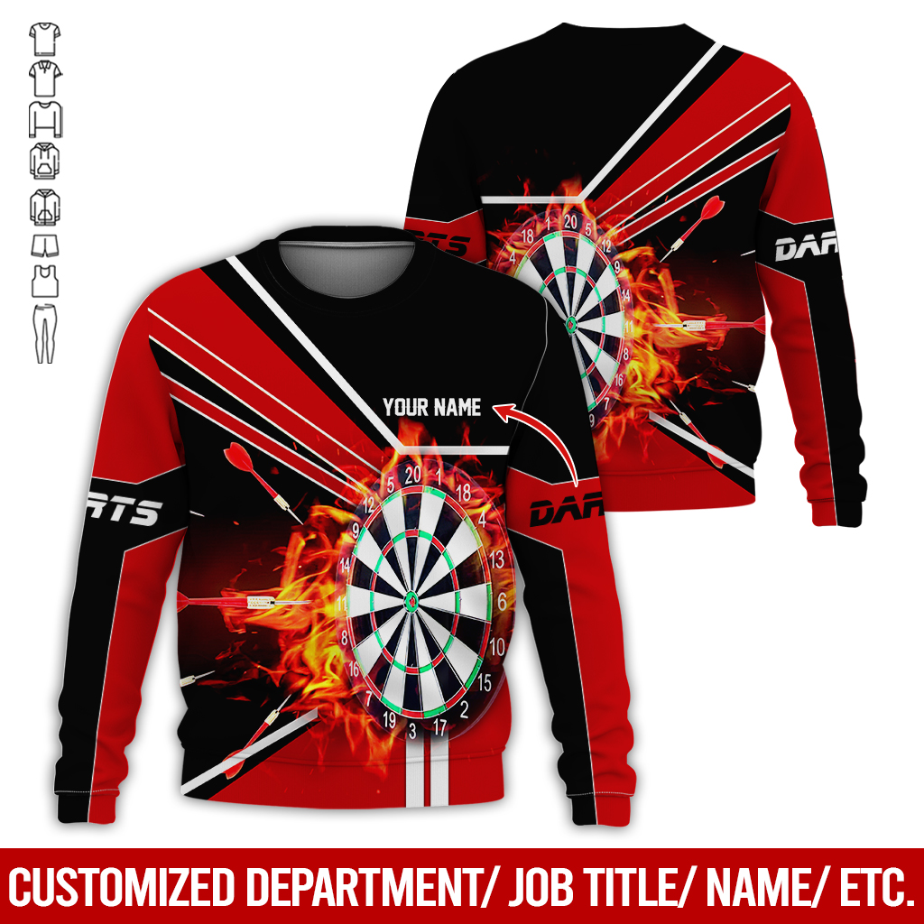 Customized Darts Sweatshirt, Personalized Name Darts Sweatshirt, Flaming Darts Pattern Sweatshirt, Perfect Gift For Darts Lovers, Darts Player