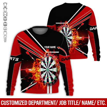 Customized Darts Sweatshirt, Personalized Name Darts Sweatshirt, Flaming Darts Pattern Sweatshirt, Perfect Gift For Darts Lovers, Darts Player