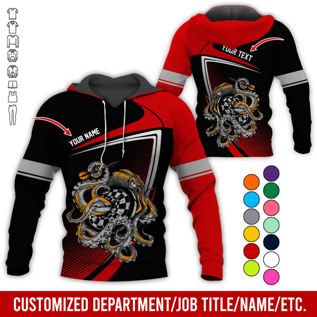 Customized Name & Text Darts Premium Hoodie, Octopus & Dartboard Pattern Darts Hoodie For Men & Women - Gift For Darts Lovers, Friend, Family