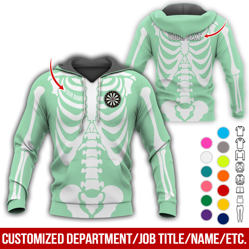Personalized Skeleton Darts Premium Hoodie, Customized Name & Text Darts Hoodie, Perfect Gift For Darts Lovers, Darts Player
