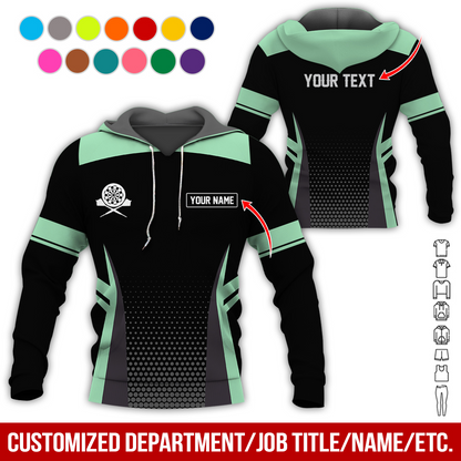Customized Name & Text Darts Premium Hoodie, Grey Spot Pattern Darts Black Hoodie, Perfect Gift For Darts Lovers, Darts Player