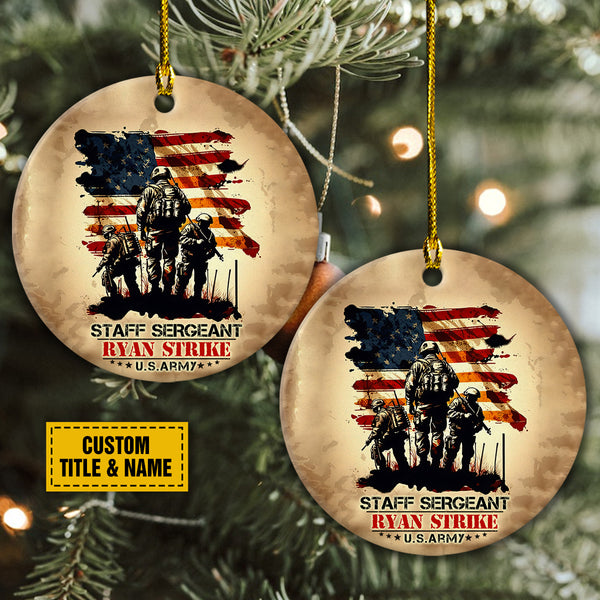 Personalized Couple Christmas Ornament - American Flag And Soldiers Ceramic Ornament, Perfect Gift For Soldiers,Memorial Day