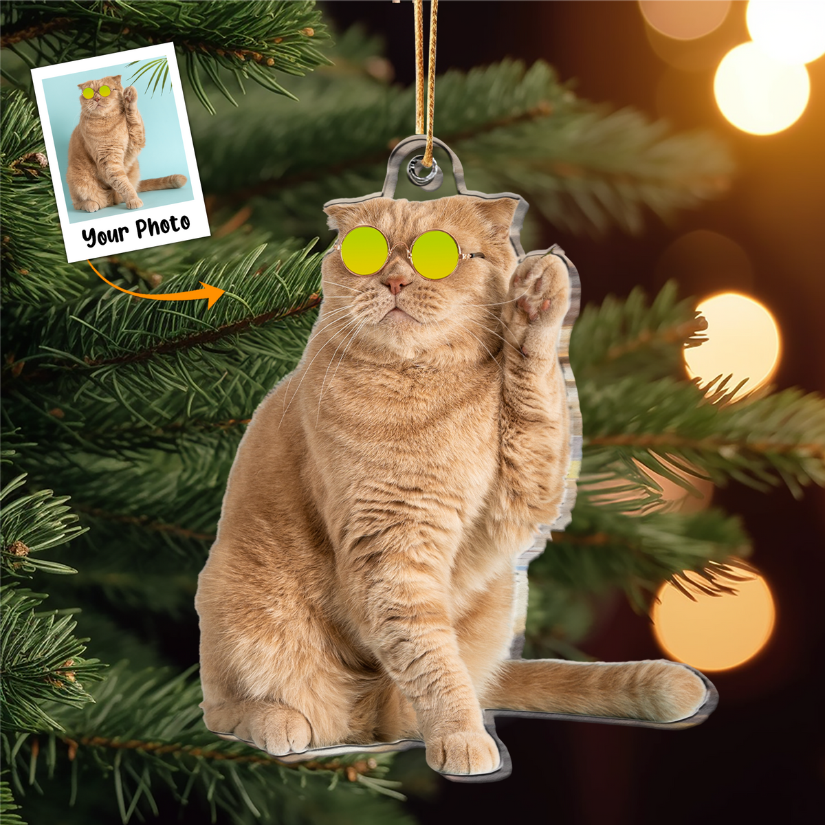 Personalized Acrylic Cat Photo Ornament, Custom Your Funny Moment Of Cat Acrylic Ornament For Christmas, Perfect Gift For Cat Lovers