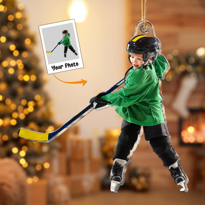Personalized Acrylic Hockey Photo Ornament, Custom Your Great Moment Of Hockey Acrylic Ornament For Christmas, Perfect Gift For Hockey Lovers
