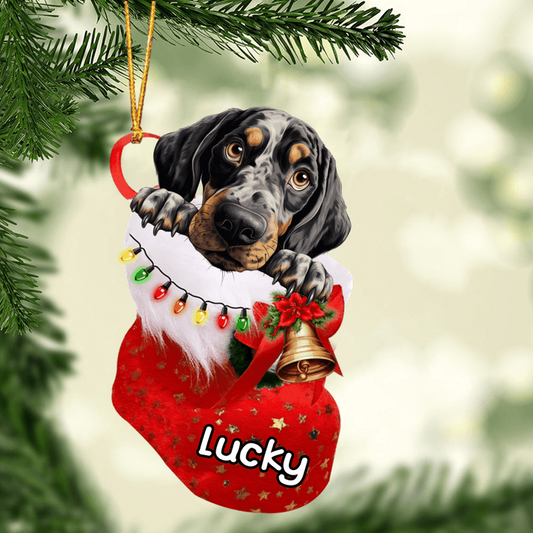 Custom Dog Acrylic Christmas Ornament, Personalized Bluetick Christmas Stocking Acrylic Ornament for Dog Lover, New Year