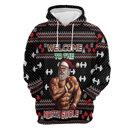 Gym Santa Premium Christmas Hoodie, Welcome To The North Swole Christmas Unisex Hoodie For Men & Women - Perfect Gift For Christmas, Friends, Family