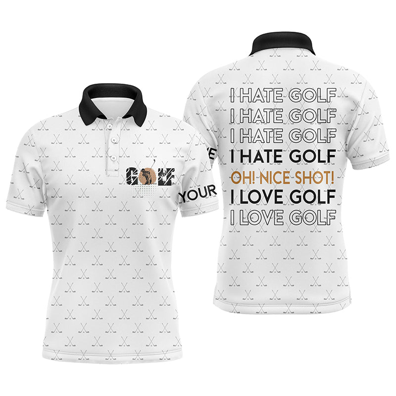 Golf Men Polo Shirt - Golf Clubs Pattern Custom Name Apparel, I Hate Golf Nice Shot I Love Golf - Personalized Gift For Golf Lover, Team