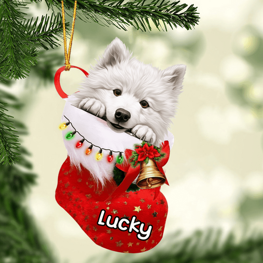 Custom Dog Acrylic Christmas Ornament, Personalized Baby Samoyed In Stocking Christmas Acrylic Ornament for Dog Lover, New Year