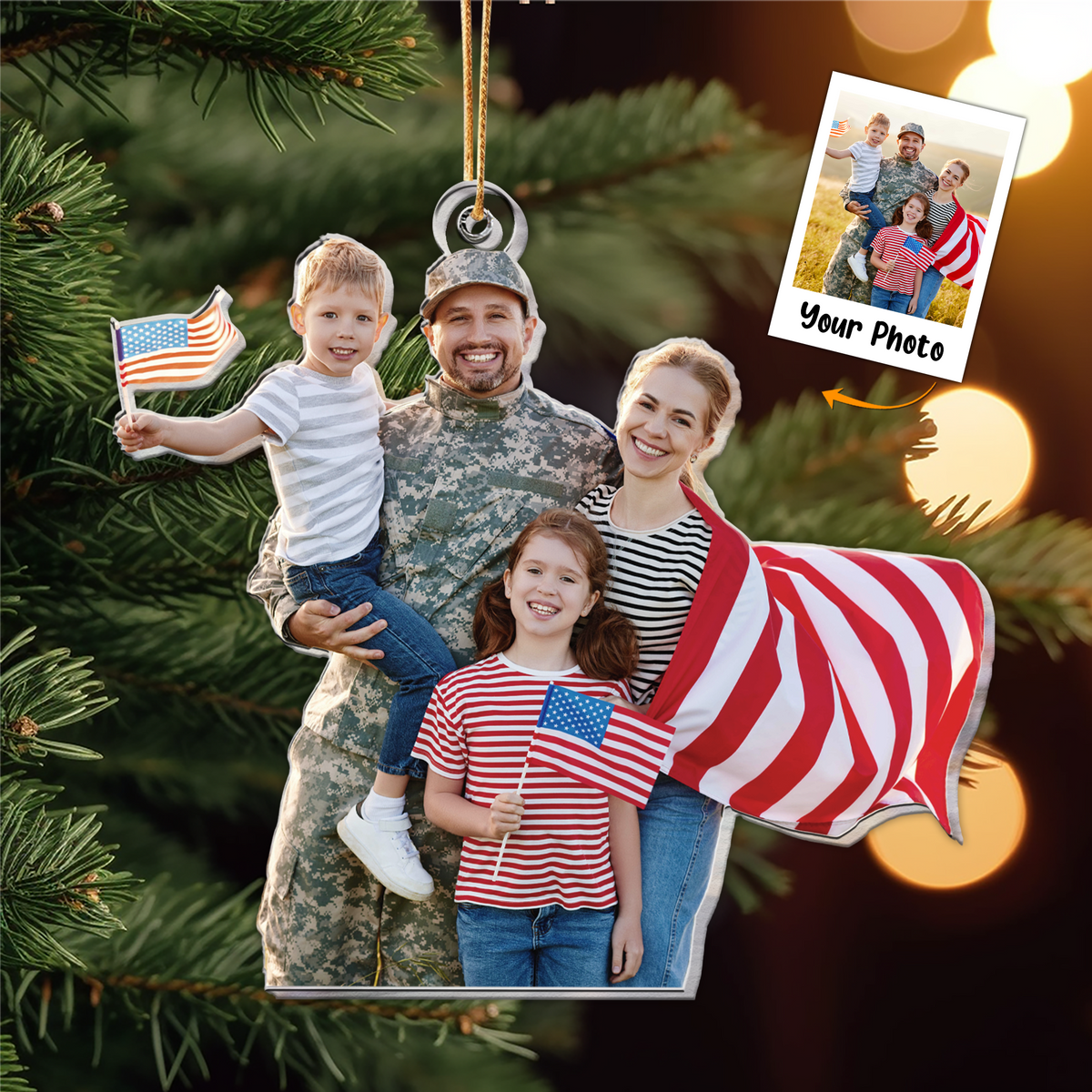Personalized Acrylic Photo Ornament, Custom Your Family Photo Ornament, Best Christmas Gift For Military Families