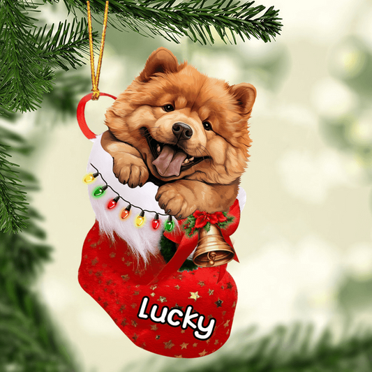 Custom Dog Acrylic Christmas Ornament, Personalized Chow Chow In Stocking Christmas Acrylic Ornament for Dog Lover, New Year