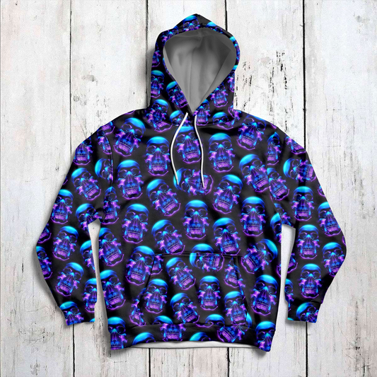 Skull Neon Light Pullover Premium Hoodie, Perfect Outfit For Men And Women On Christmas New Year Autumn Winter